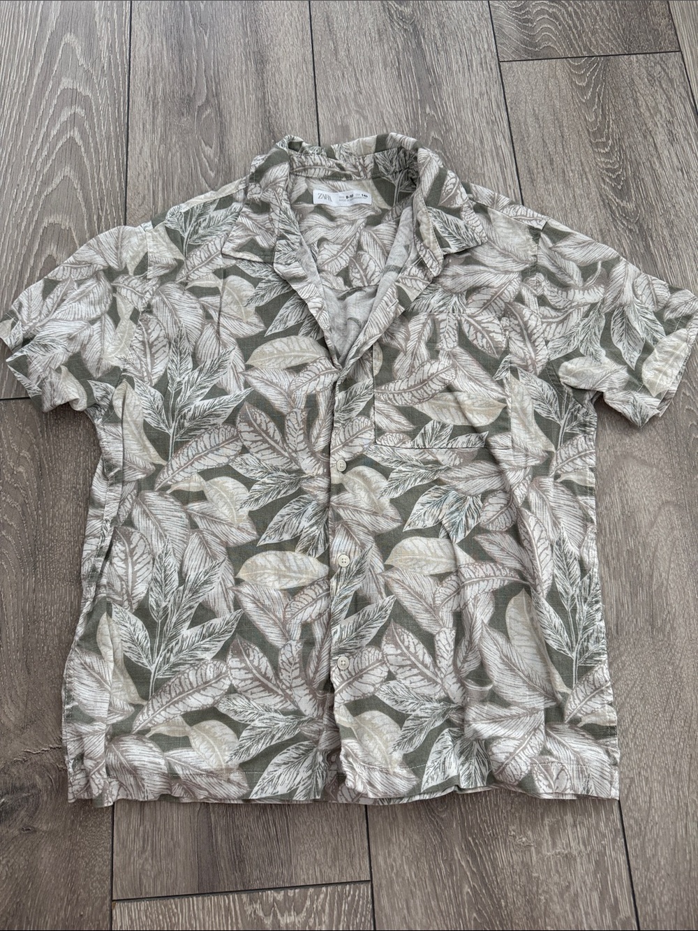 Zara Green and Cream Leaf Print Button Down Shirt - Kids